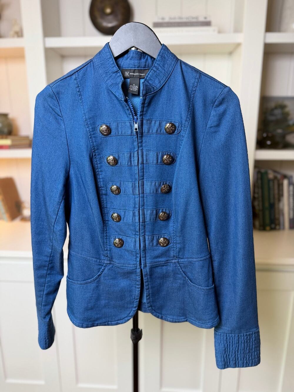 ⚡ INC International Concepts Denim Military Jacket | Size S (fits XS) | Blue